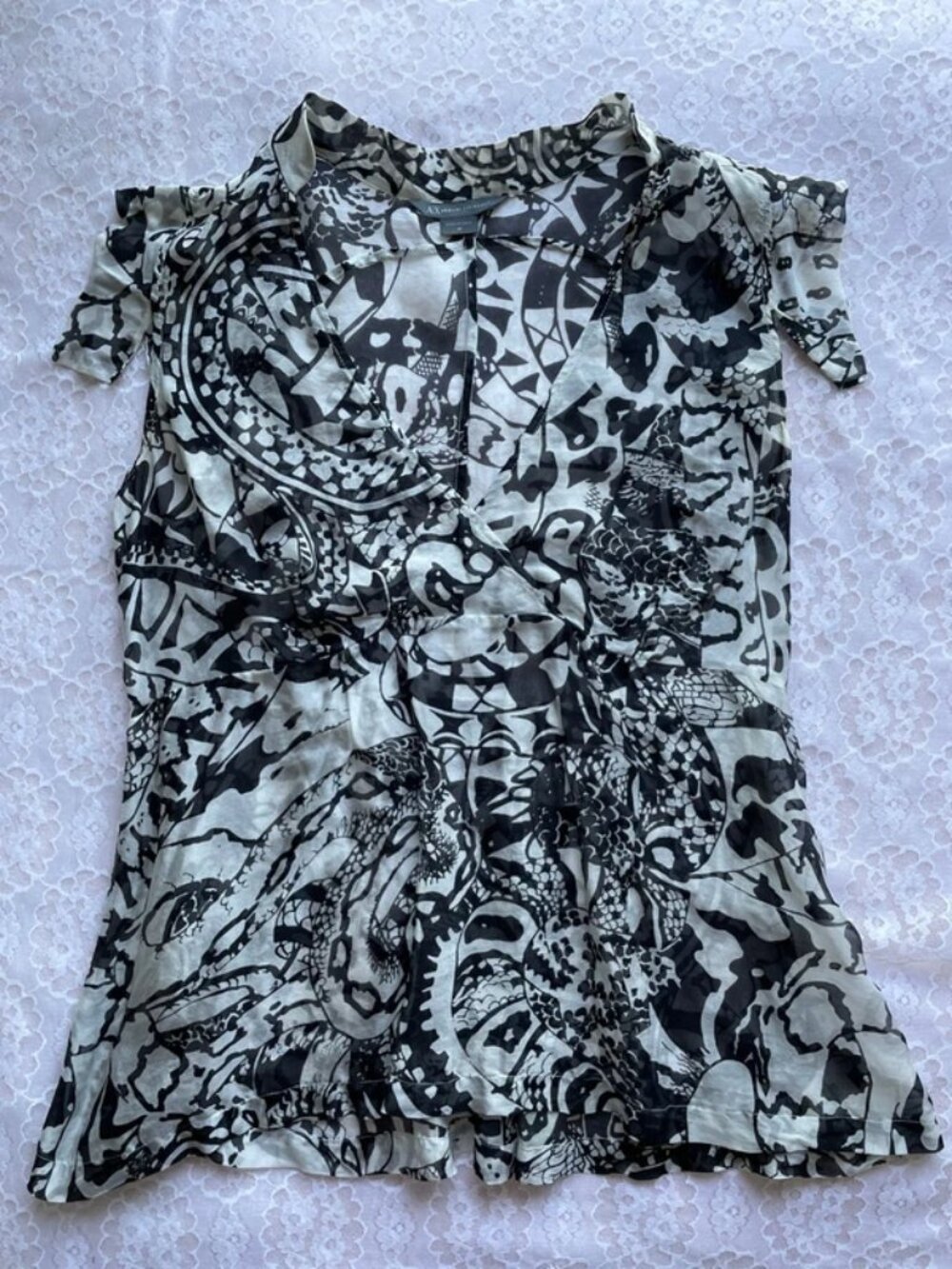 black white silk sheer top